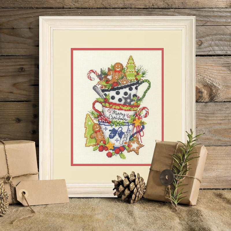 Dimensions 70-09625 Christmas Tea Holiday Counted Cross Stitch Kit, 8" x 10", 14 Cnt. Ivory Aida, 4 Pieces - Image 3